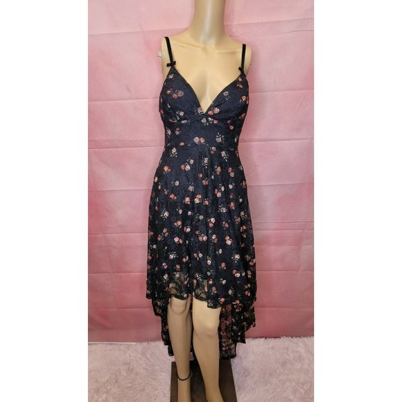 Disney Princess Dresses | Disney Princess Juniors Black Floral High-Low V-Neck Lace Dress- Size Medium New | Color: Black | Size: Medium |
